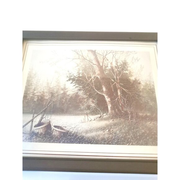 VINTAGE S. ABUTT Framed Art Prints Set of 2 | Red Barn in Winter & Snowy Tree - Picture 5 of 10